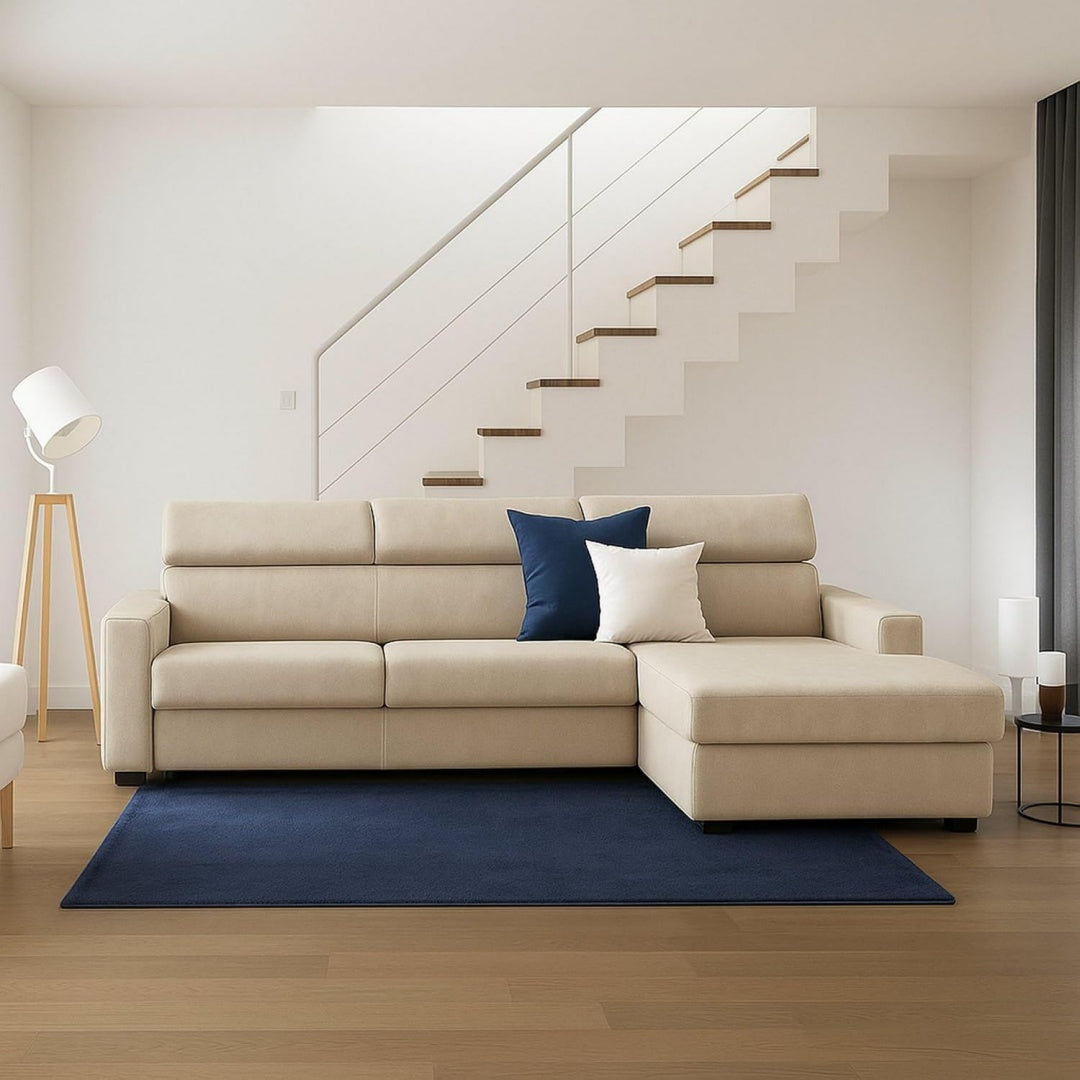Divano da soggiorno regolabile con vano contenitore beige