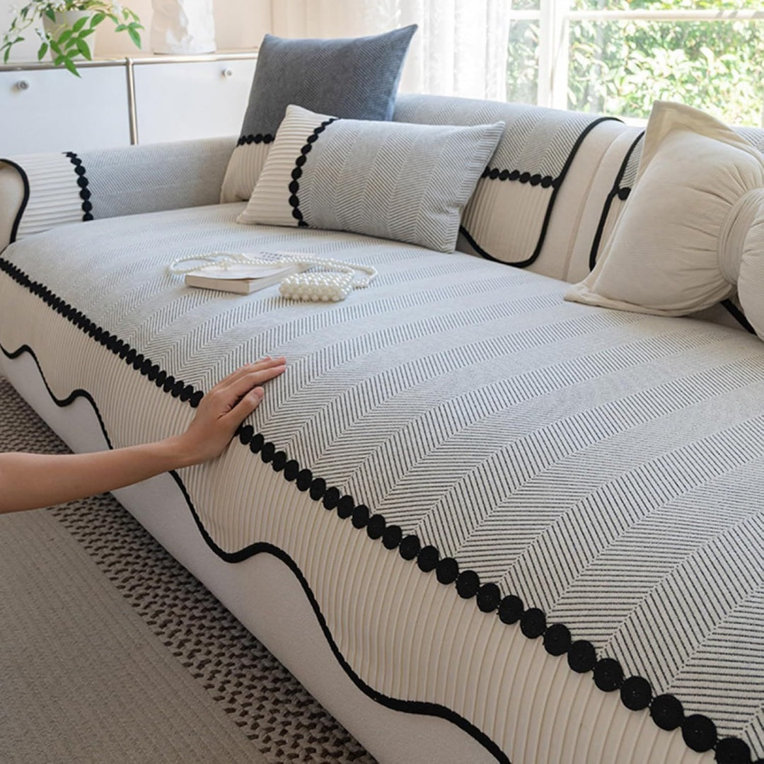 Seduta imbottita Coprisofa Chenille Bordo, Copertura Antiscivolo bianco